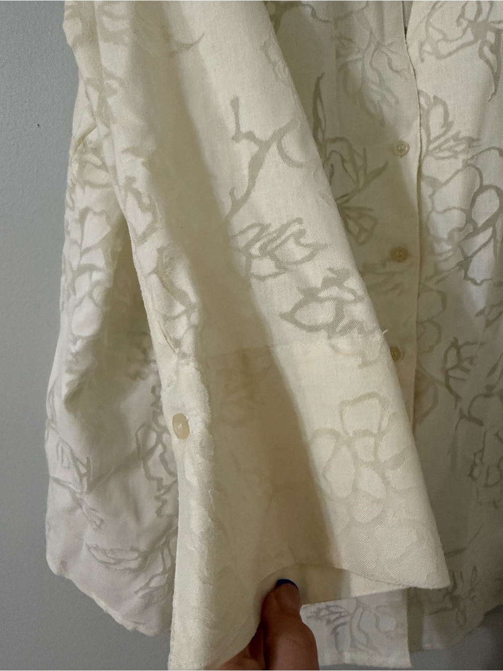 Harve Benard Linen Blend Floral Button Up Blouse 1X Cream Sheer - Picture 3 of 5